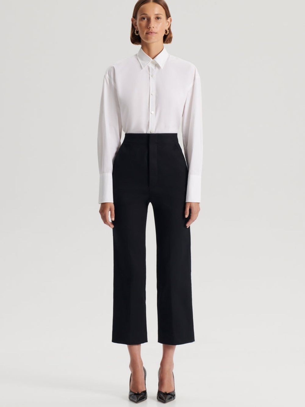 Scanlan Theodore Black Cropped Wide-Leg Cotton Trousers Size 6
